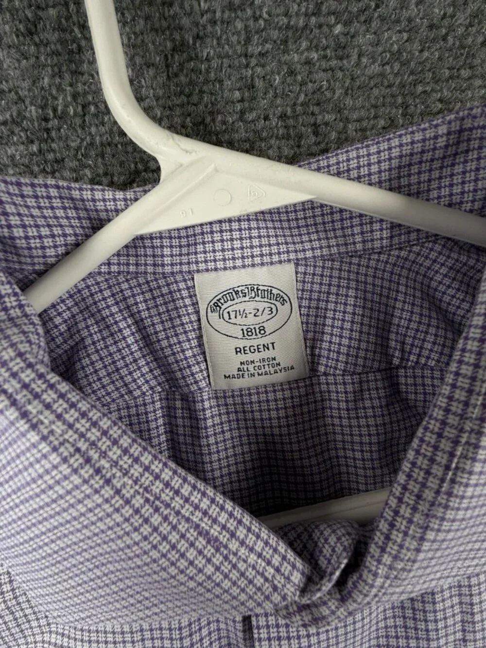 Brooks Brothers Non Iron Button Up Shirt Men Purple Check 17.5 32/33 Regent